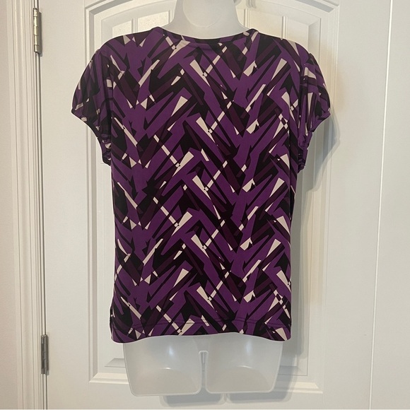 Women's Worthington Petite Stretch Top Blouse Size PXL Purple White Black - Picture 4 of 9